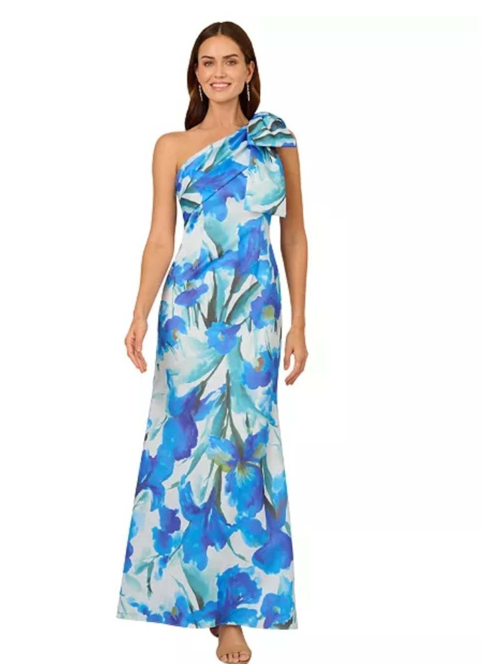 Adrianna Papell One-Shoulder Blue Floral Maxi Gown